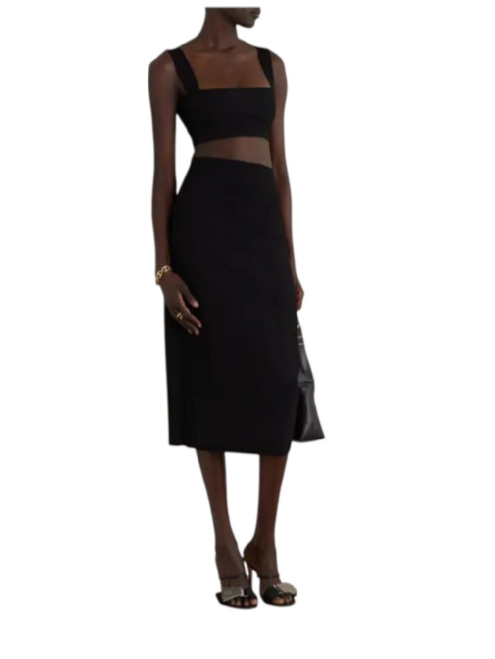VB Body Victoria Beckham Rib Knit Straight Skirt Womens 3 8 US Black High Waist